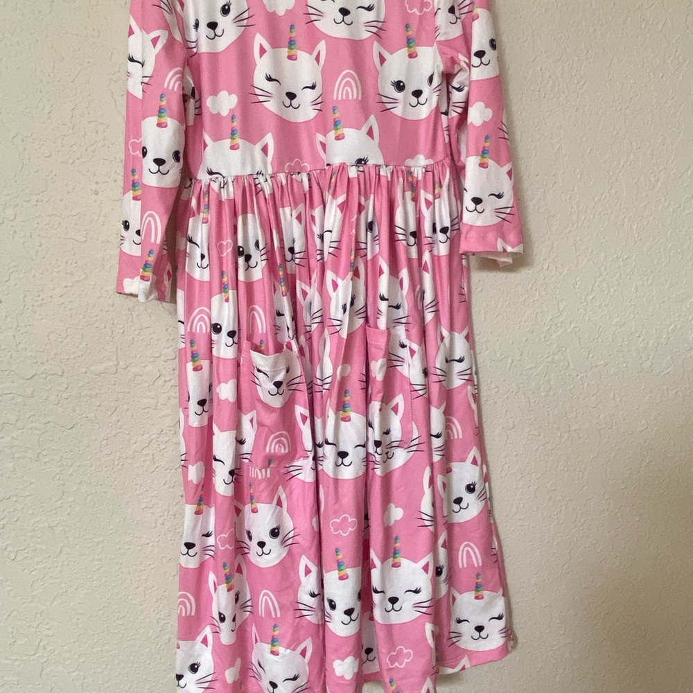 Adorable Pink Cat Print Kids Dress